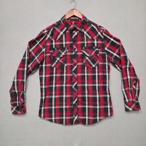Helix Men's Athletic Fit Red Plaid Long‎ Sleeve Button Up Shirt Size M
